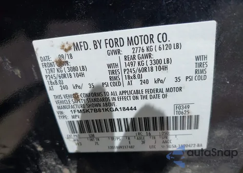 2019 Ford Explorer from USA, damaged, VIN 1FM5K7B81KGA18444